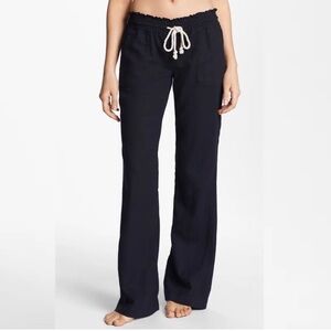 Roxy Linen Oceanside Black Breathable Beach Drawstring Pants Women’s Size XS